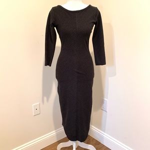 Low Back, Black and Gray Fitted, Midi, ecote Dress